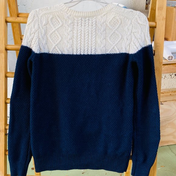 Madewell Navy/White Colorblock Cableknit Pullover Sweater (size XS) - Picture 6 of 9